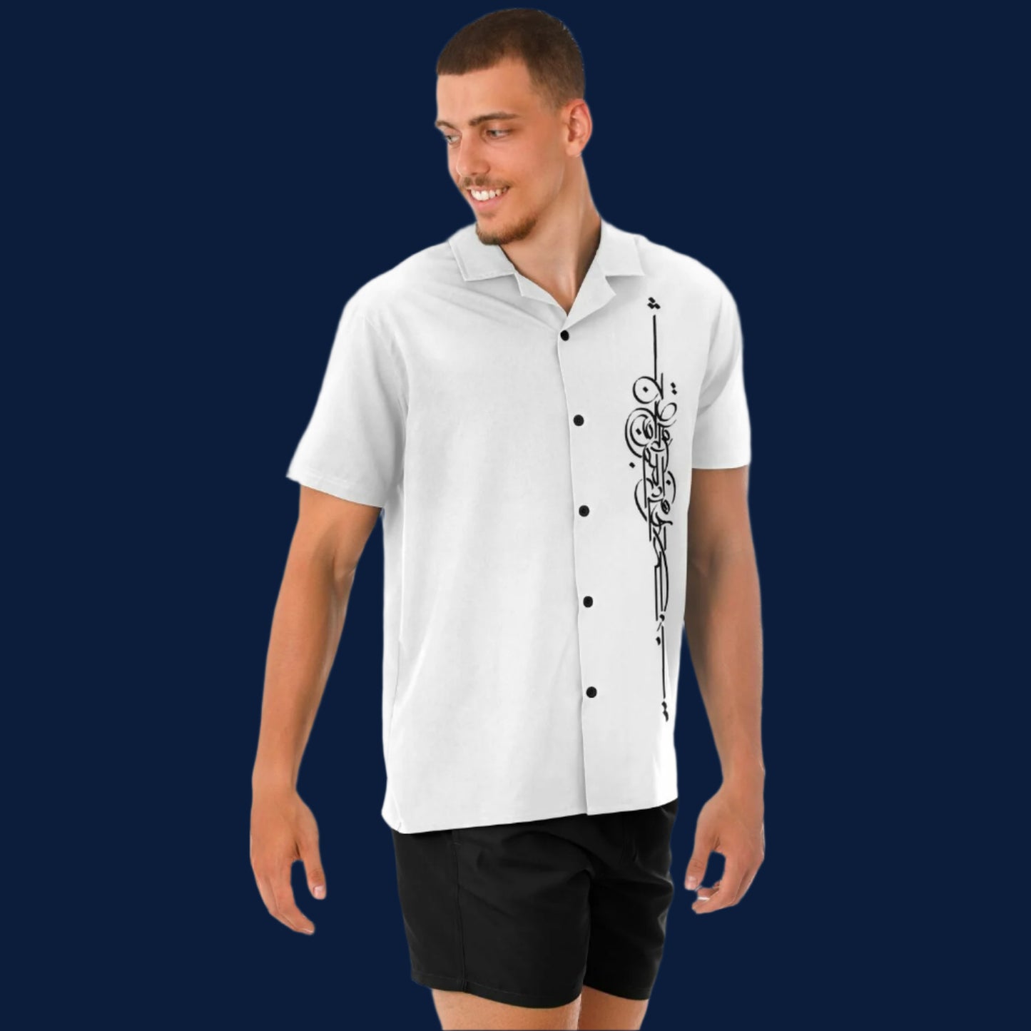 Calligraphical Short Sleeve Button-Down Shirt Men's All Over Print Hawaiian Shirt-New (Model T58)