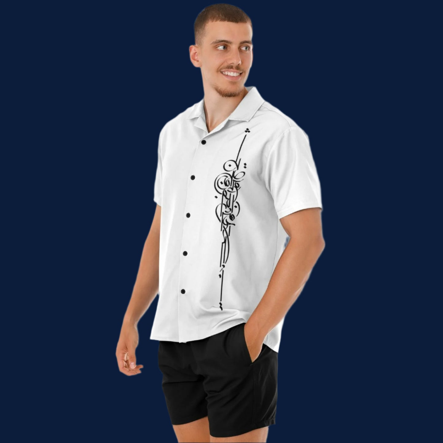 Calligraphical Short Sleeve Button-Down Shirt Men's All Over Print Hawaiian Shirt-New (Model T58)