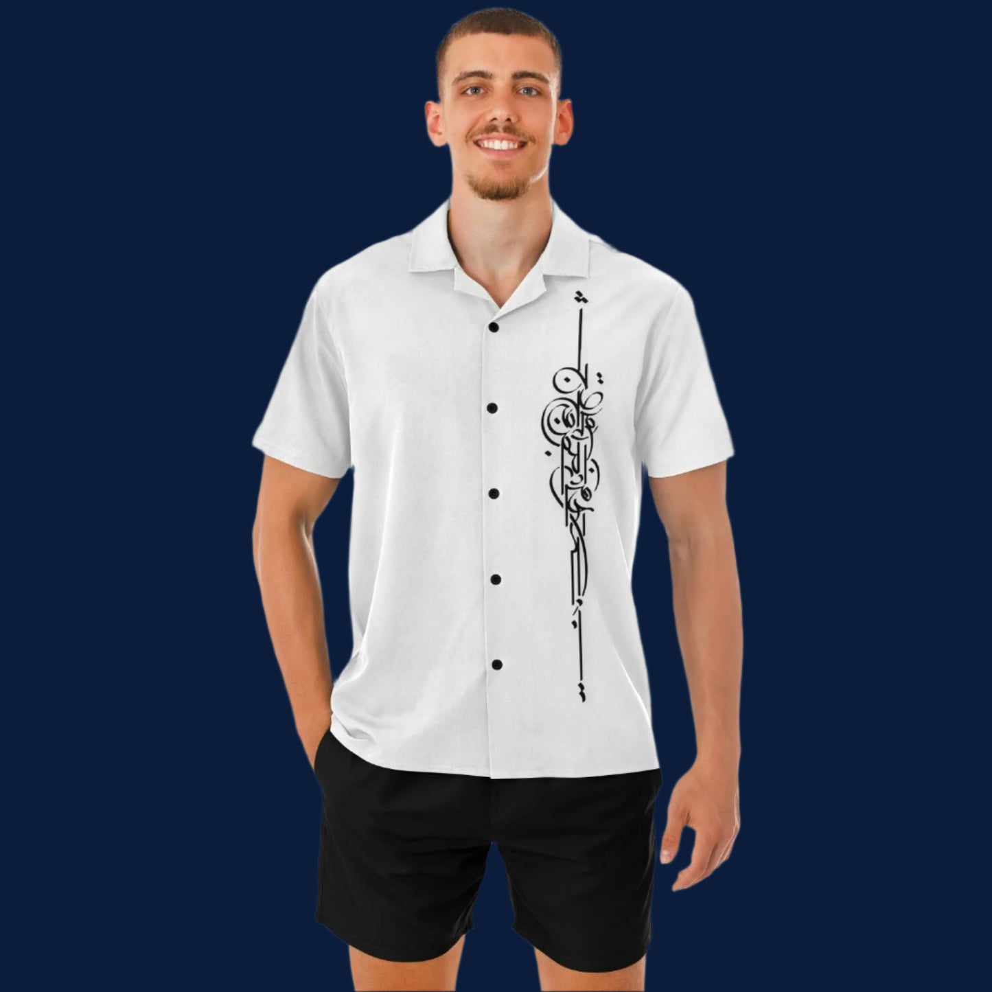 Calligraphical Short Sleeve Button-Down Shirt Men's All Over Print Hawaiian Shirt-New (Model T58)